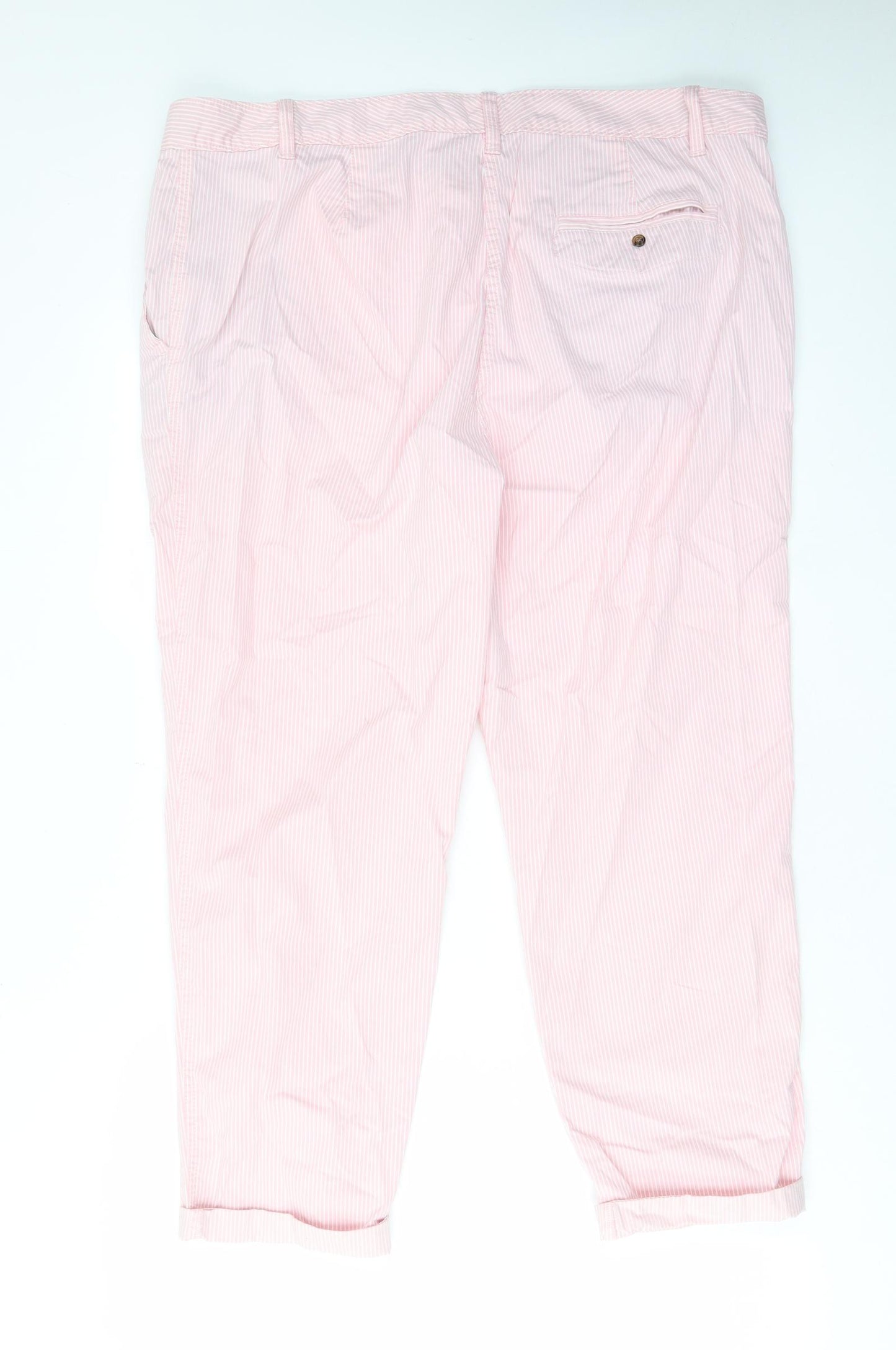 Marks and Spencer Womens Pink Striped Cotton Chino Trousers Size 20 L25 in Regular Zip - Pockets, Belt Loops