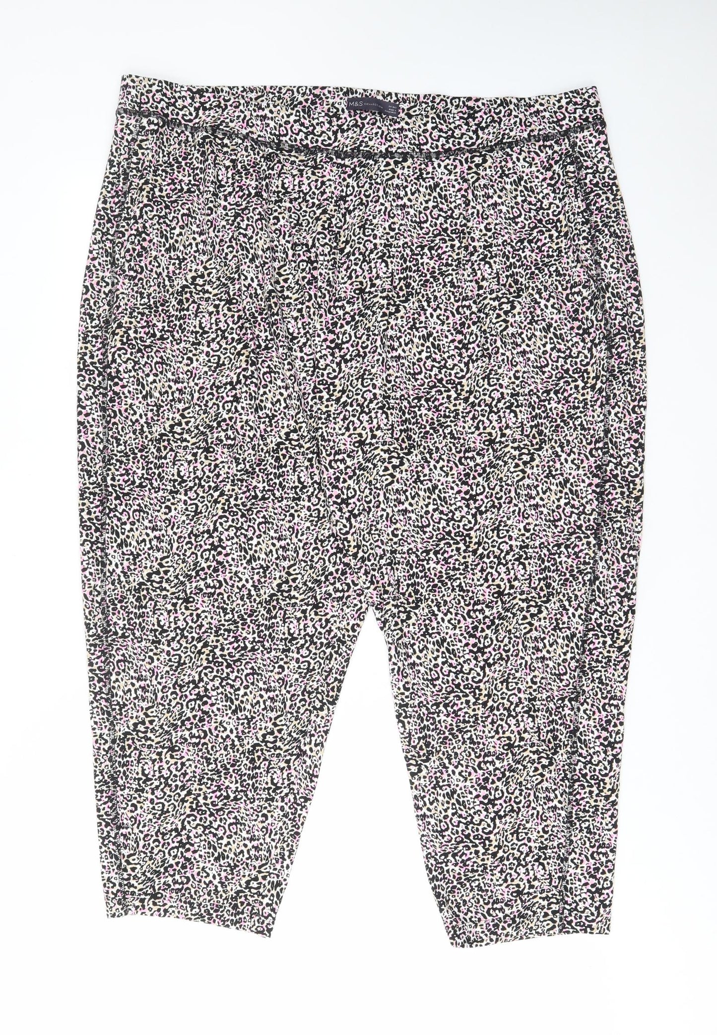Marks and Spencer Womens Multicoloured Animal Print Viscose Trousers Size 24 L26 in Regular - Pockets, Elastic waist