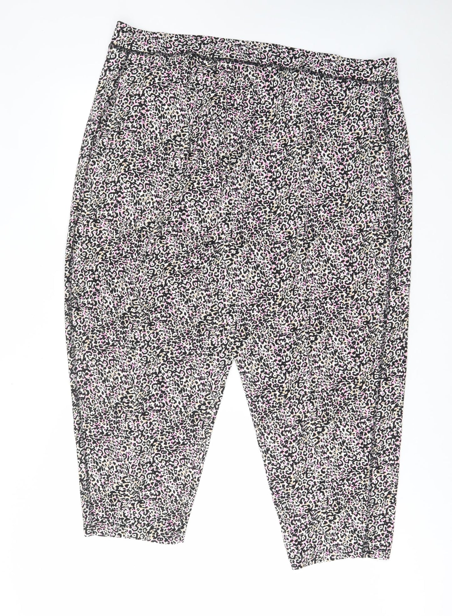 Marks and Spencer Womens Multicoloured Animal Print Viscose Trousers Size 24 L26 in Regular - Pockets, Elastic waist