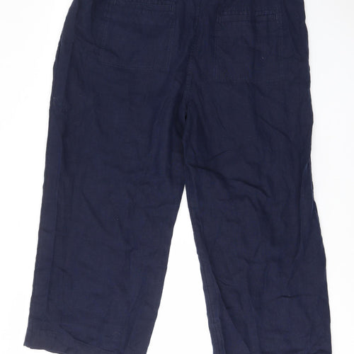 Marks and Spencer Womens Blue Linen Trousers Size 22 L28 in Regular Drawstring - Pockets, Belt Loops, Pleated