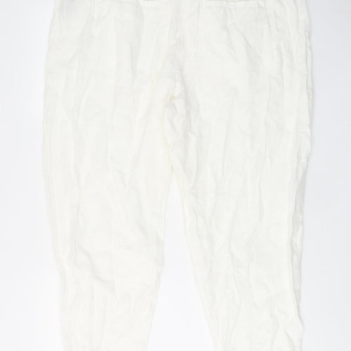Marks and Spencer Womens White Linen Trousers Size 22 L26 in Regular Hook & Eye - Pockets, Belt Loops, Pleated