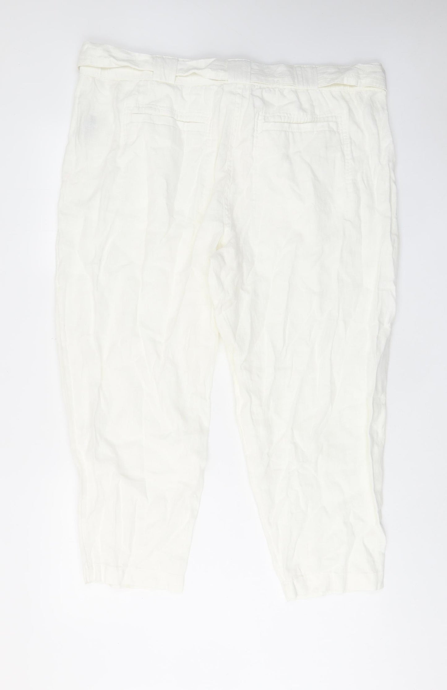 Marks and Spencer Womens White Linen Trousers Size 22 L26 in Regular Hook & Eye - Pockets, Belt Loops, Pleated