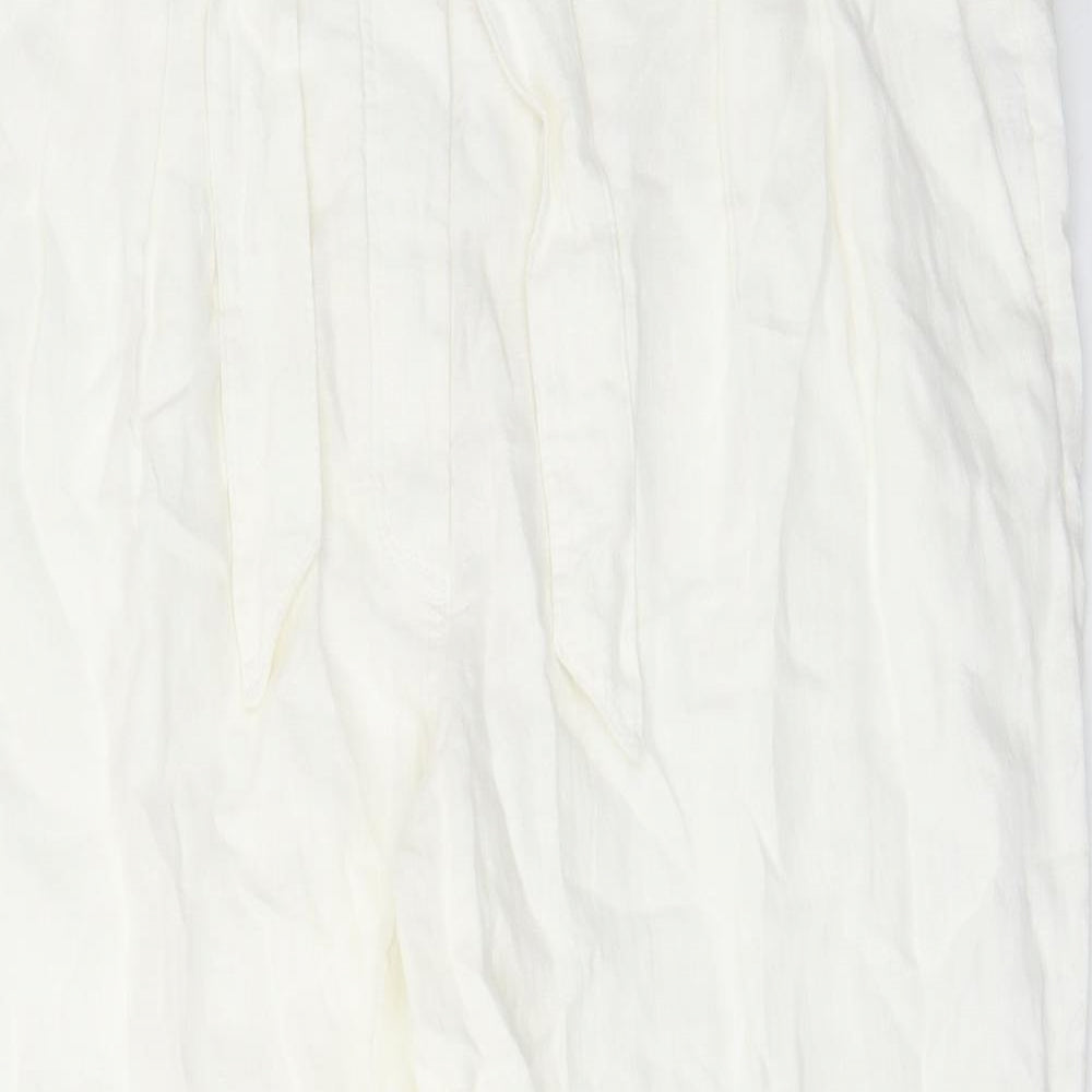 Marks and Spencer Womens White Linen Trousers Size 22 L26 in Regular Hook & Eye - Pockets, Belt Loops, Pleated