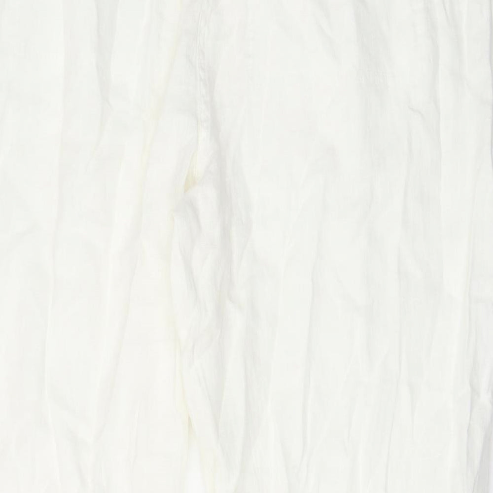 Marks and Spencer Womens White Linen Trousers Size 22 L26 in Regular Hook & Eye - Pockets, Belt Loops, Pleated