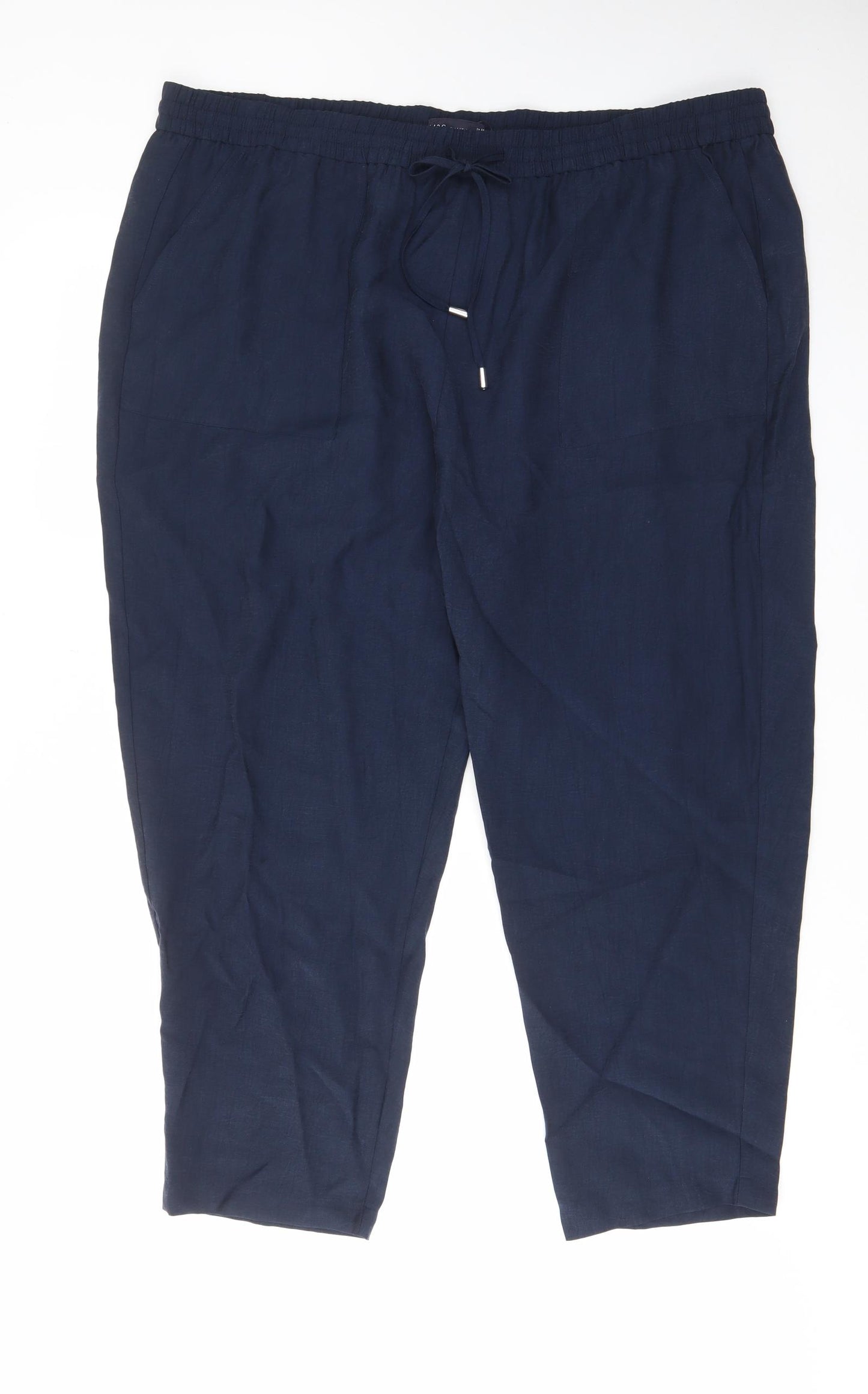 Marks and Spencer Womens Blue Lyocell Trousers Size 24 L28 in Regular Drawstring - Ankle Grazer, Pockets, Elastic waist