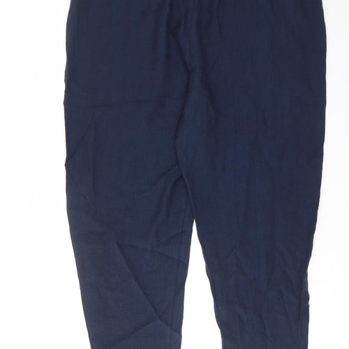 Marks and Spencer Womens Blue Lyocell Trousers Size 24 L28 in Regular Drawstring - Ankle Grazer, Pockets, Elastic waist