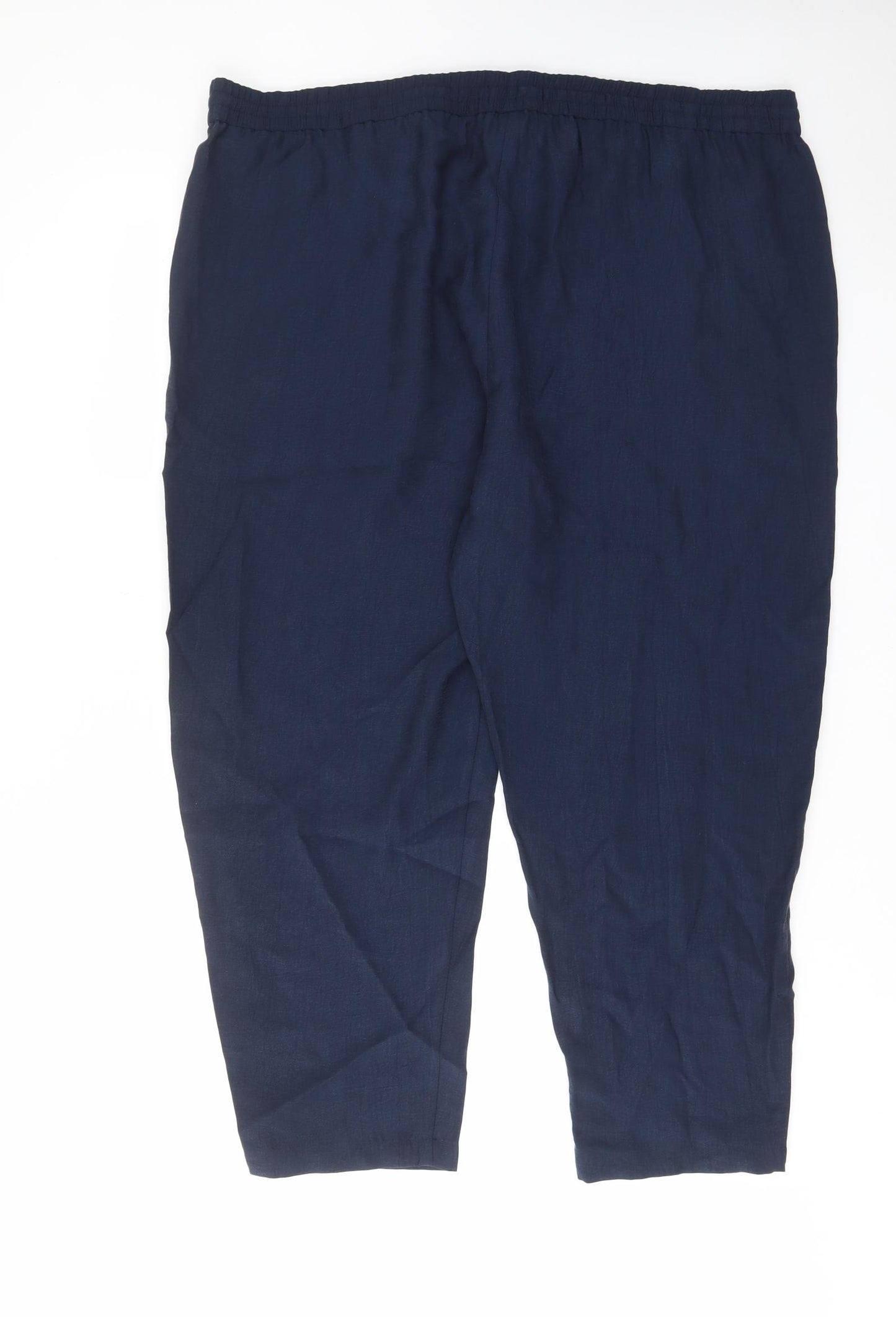 Marks and Spencer Womens Blue Lyocell Trousers Size 24 L28 in Regular Drawstring - Ankle Grazer, Pockets, Elastic waist