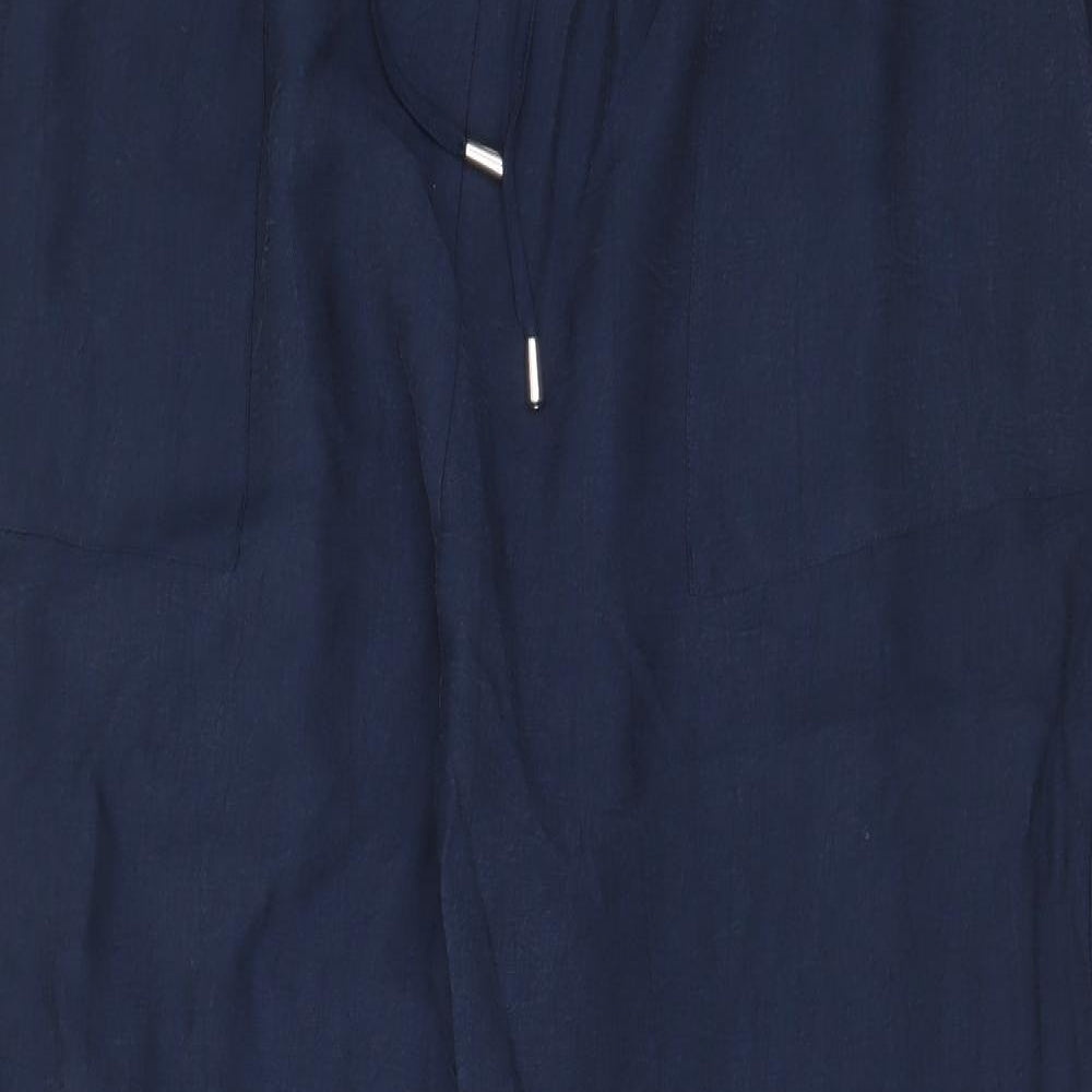 Marks and Spencer Womens Blue Lyocell Trousers Size 24 L28 in Regular Drawstring - Ankle Grazer, Pockets, Elastic waist