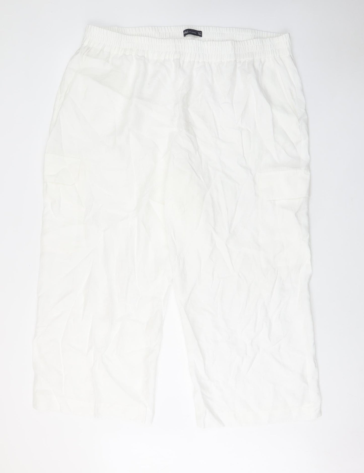 Marks and Spencer Womens White Lyocell Trousers Size 24 L28 in Regular - Pockets, Elastic waist