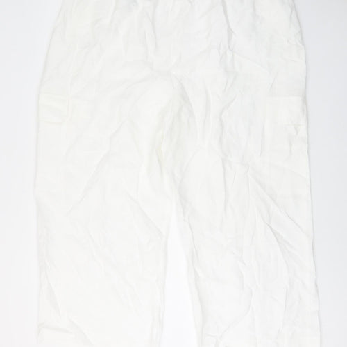 Marks and Spencer Womens White Lyocell Trousers Size 24 L28 in Regular - Pockets, Elastic waist