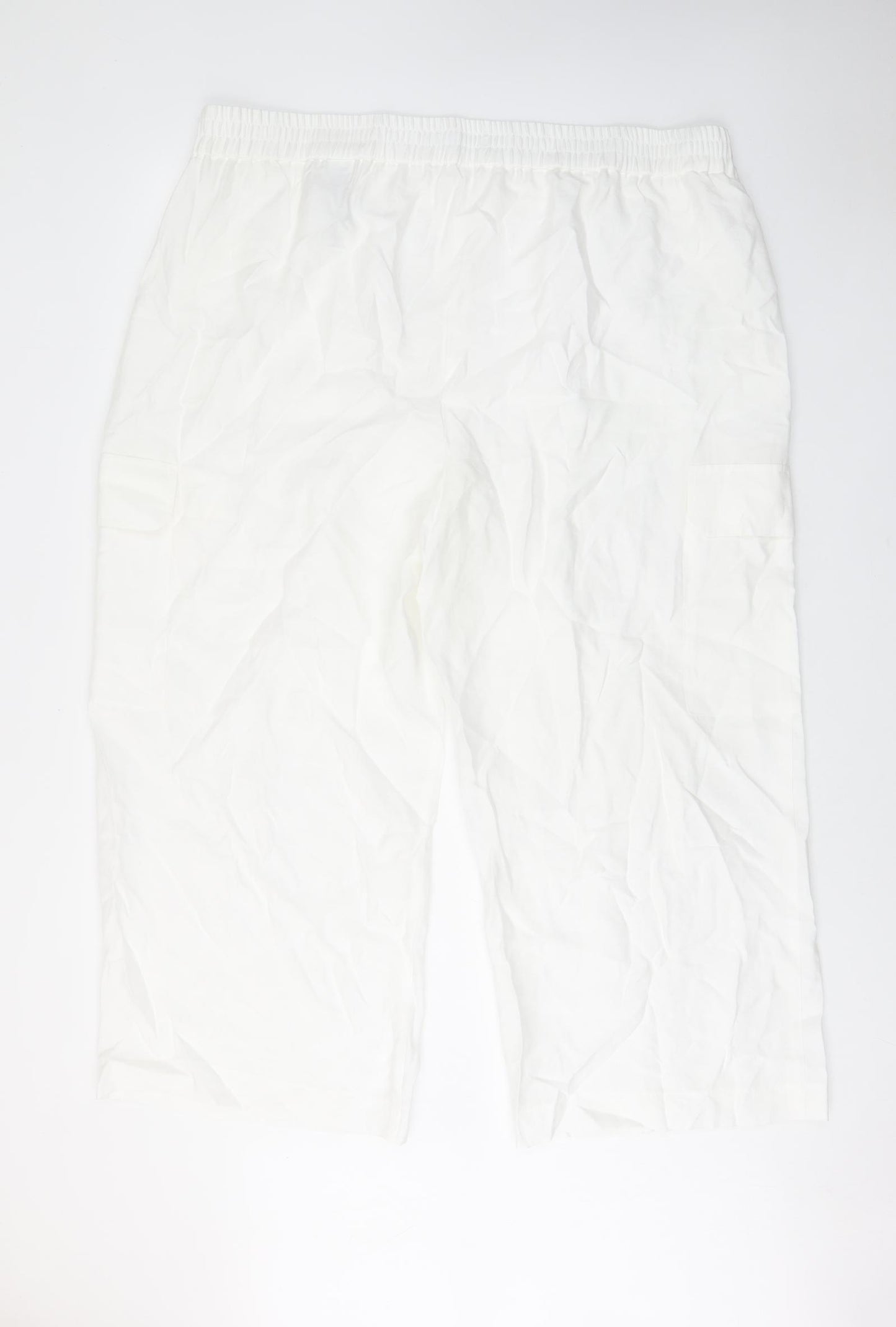 Marks and Spencer Womens White Lyocell Trousers Size 24 L28 in Regular - Pockets, Elastic waist