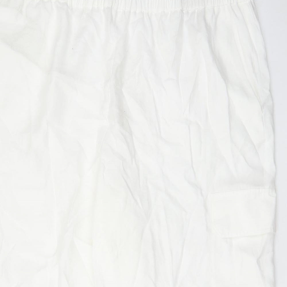Marks and Spencer Womens White Lyocell Trousers Size 24 L28 in Regular - Pockets, Elastic waist