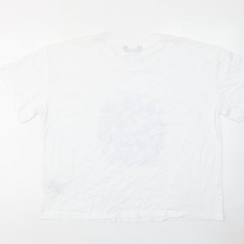 Marks and Spencer Womens White Floral Cotton Basic T-Shirt Size 18 Crew Neck - Flowers