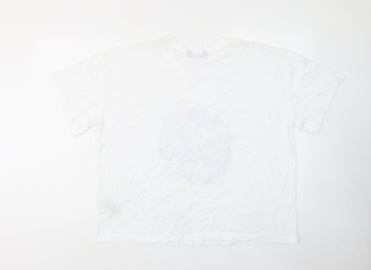 Marks and Spencer Womens White Floral Cotton Basic T-Shirt Size 18 Crew Neck - Flowers