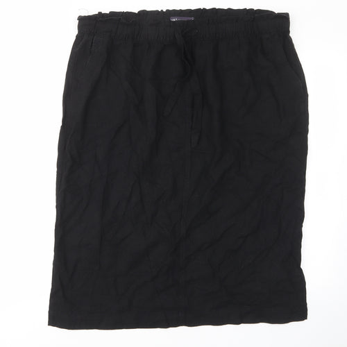 Marks and Spencer Womens Black Linen A-Line Skirt Size 20 Drawstring - Elastic waist, Pockets