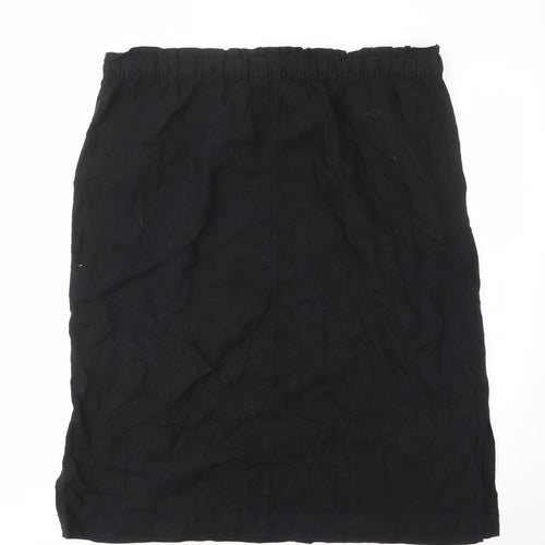 Marks and Spencer Womens Black Linen A-Line Skirt Size 20 Drawstring - Elastic waist, Pockets