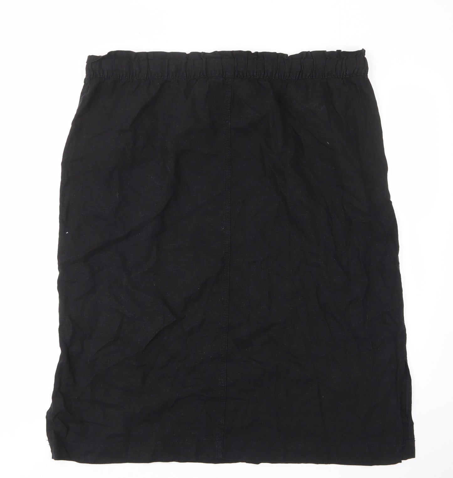 Marks and Spencer Womens Black Linen A-Line Skirt Size 20 Drawstring - Elastic waist, Pockets