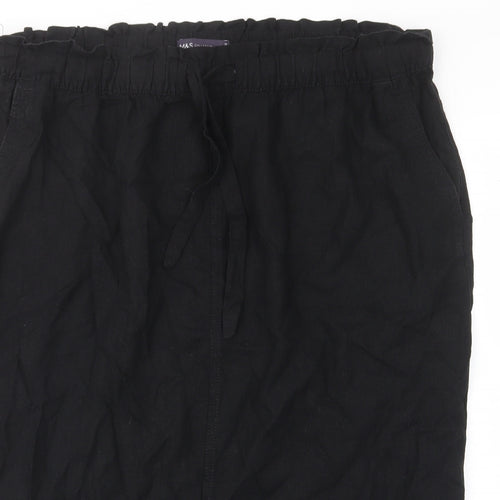 Marks and Spencer Womens Black Linen A-Line Skirt Size 20 Drawstring - Elastic waist, Pockets