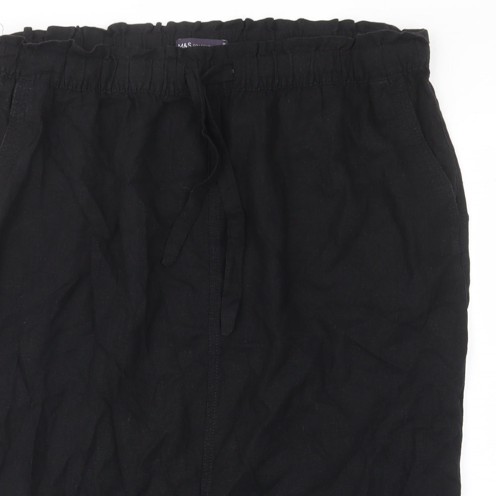Marks and Spencer Womens Black Linen A-Line Skirt Size 20 Drawstring - Elastic waist, Pockets