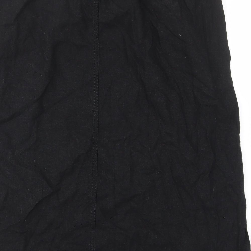 Marks and Spencer Womens Black Linen A-Line Skirt Size 20 Drawstring - Elastic waist, Pockets