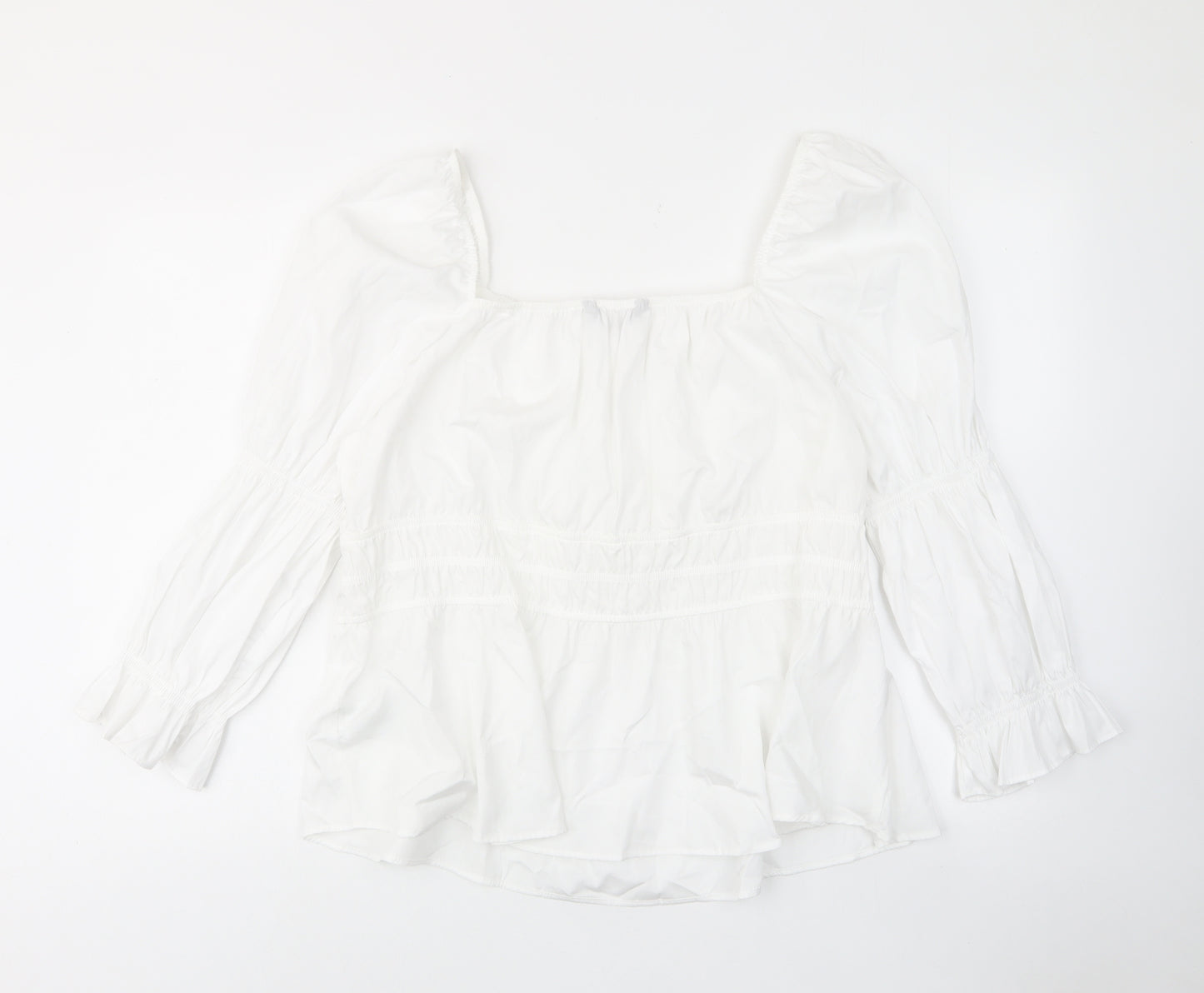 Marks and Spencer Womens White Cotton Basic Blouse Size 24 Square Neck - Frill