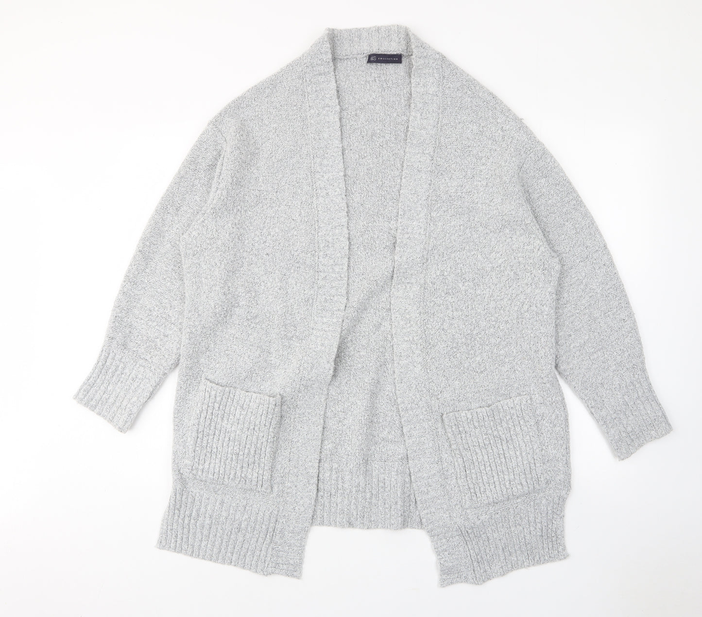 Marks and Spencer Womens Grey V-Neck Acrylic Cardigan Jumper Size M - Pockets, Open