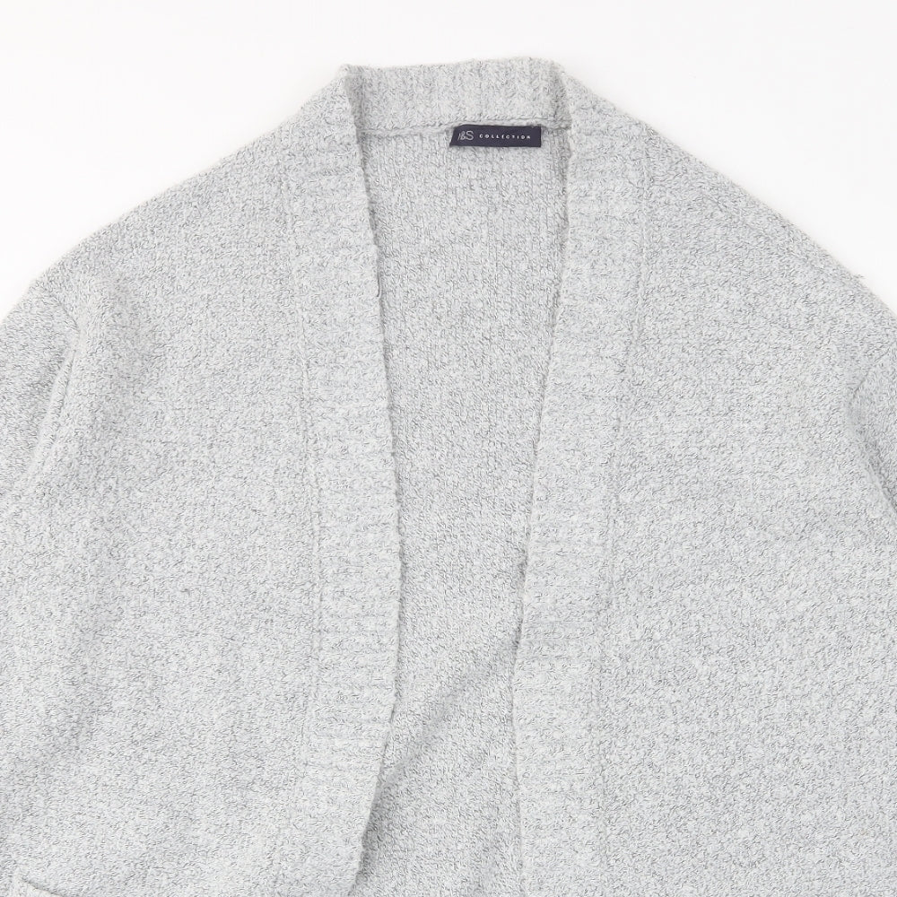 Marks and Spencer Womens Grey V-Neck Acrylic Cardigan Jumper Size M - Pockets, Open