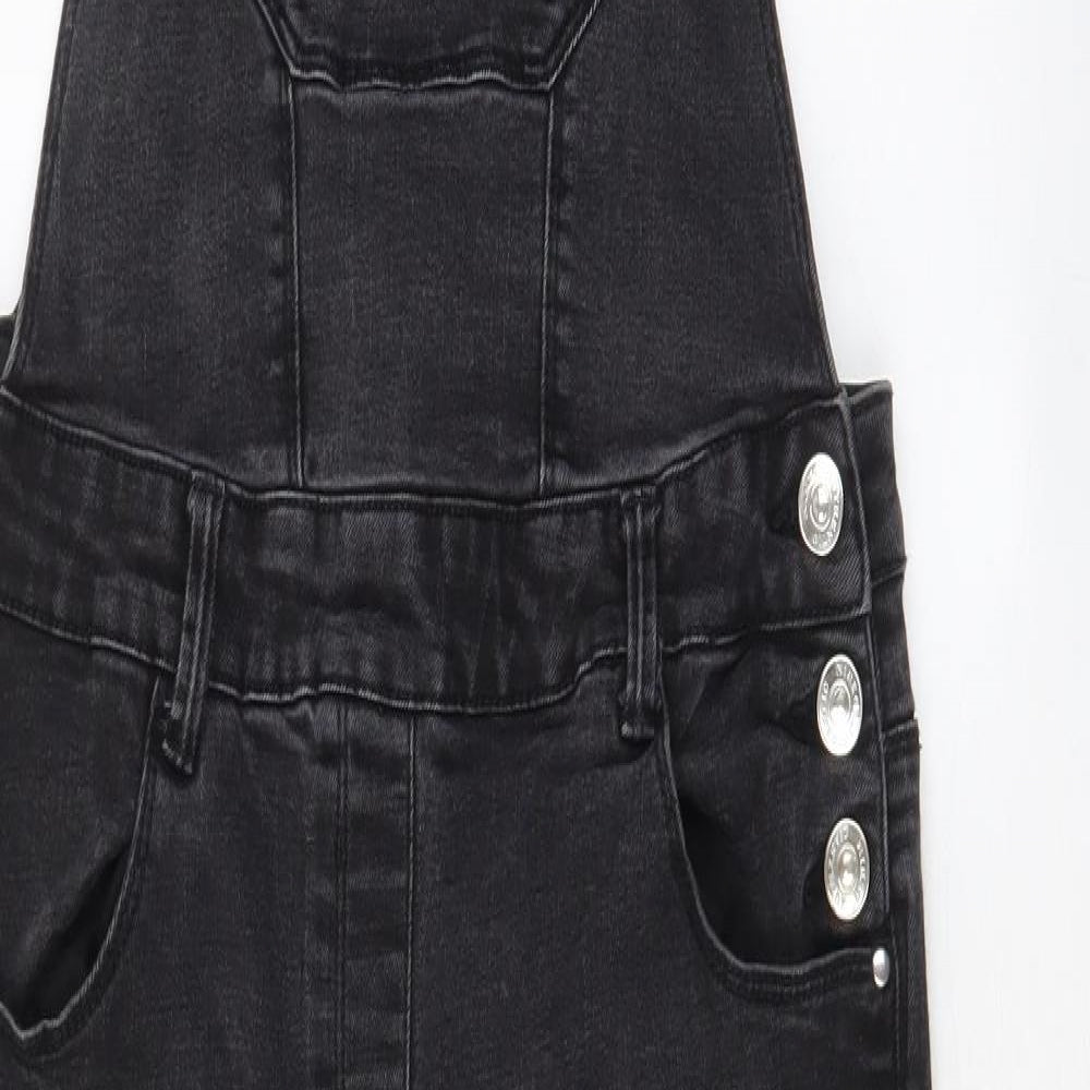 Papaya Womens Grey Cotton Dungaree One-Piece Size 12 L28 in Button - Pockets, Belt Loops, Buckle, Distressed