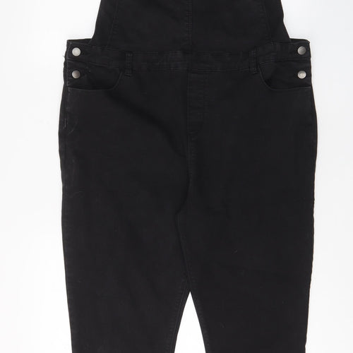 Denim & Co. Womens Black Cotton Dungaree One-Piece Size 20 L28 in Button - Pockets, Buckles