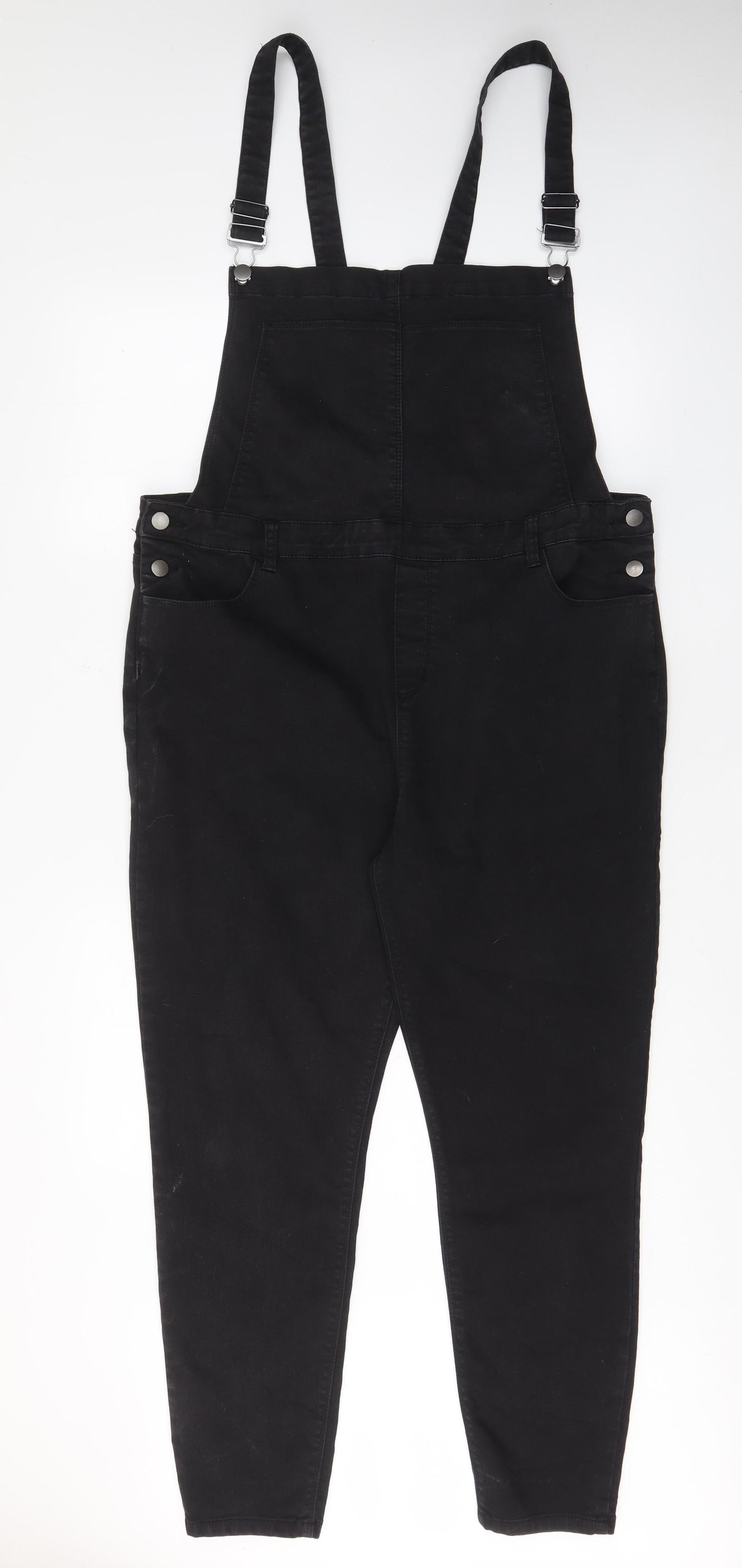 Denim & Co. Womens Black Cotton Dungaree One-Piece Size 20 L28 in Button - Pockets, Buckles