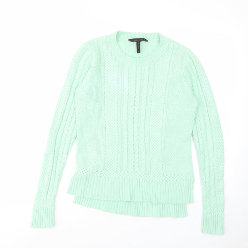BCBGMAXAZRIA Womens Green Crew Neck Cotton Pullover Jumper Size S