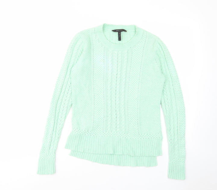 BCBGMAXAZRIA Womens Green Crew Neck Cotton Pullover Jumper Size S
