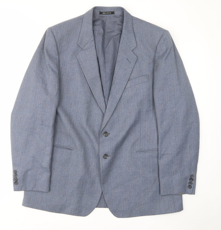 St Michael Mens Blue Striped Wool Jacket Suit Jacket Size 44 Regular - Inside pockets