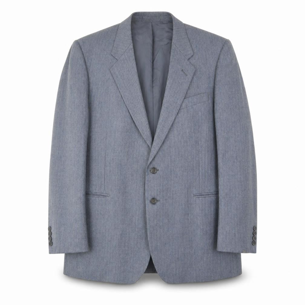 Front view of St Michael men’s blue striped wool jacket suit jacket, size 44, regular - inside pockets