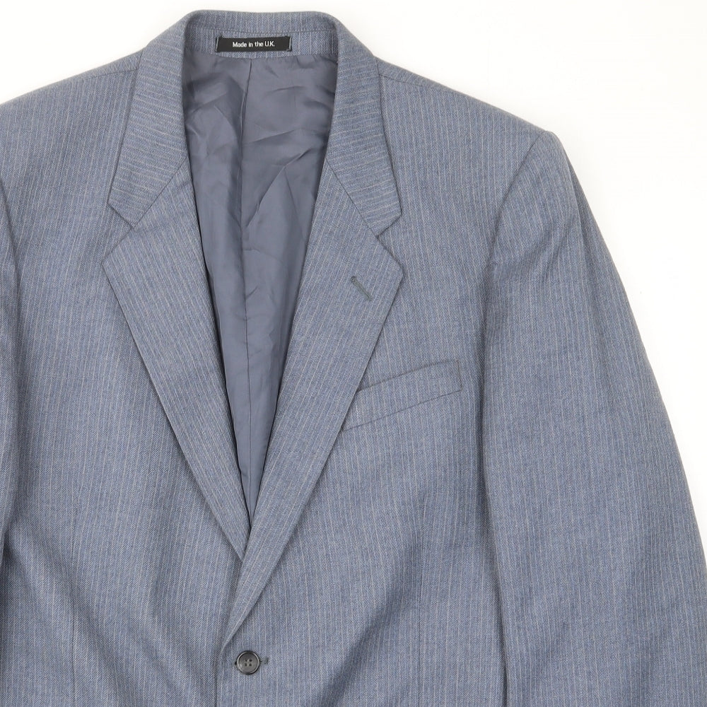 St Michael Mens Blue Striped Wool Jacket Suit Jacket Size 44 Regular - Inside pockets