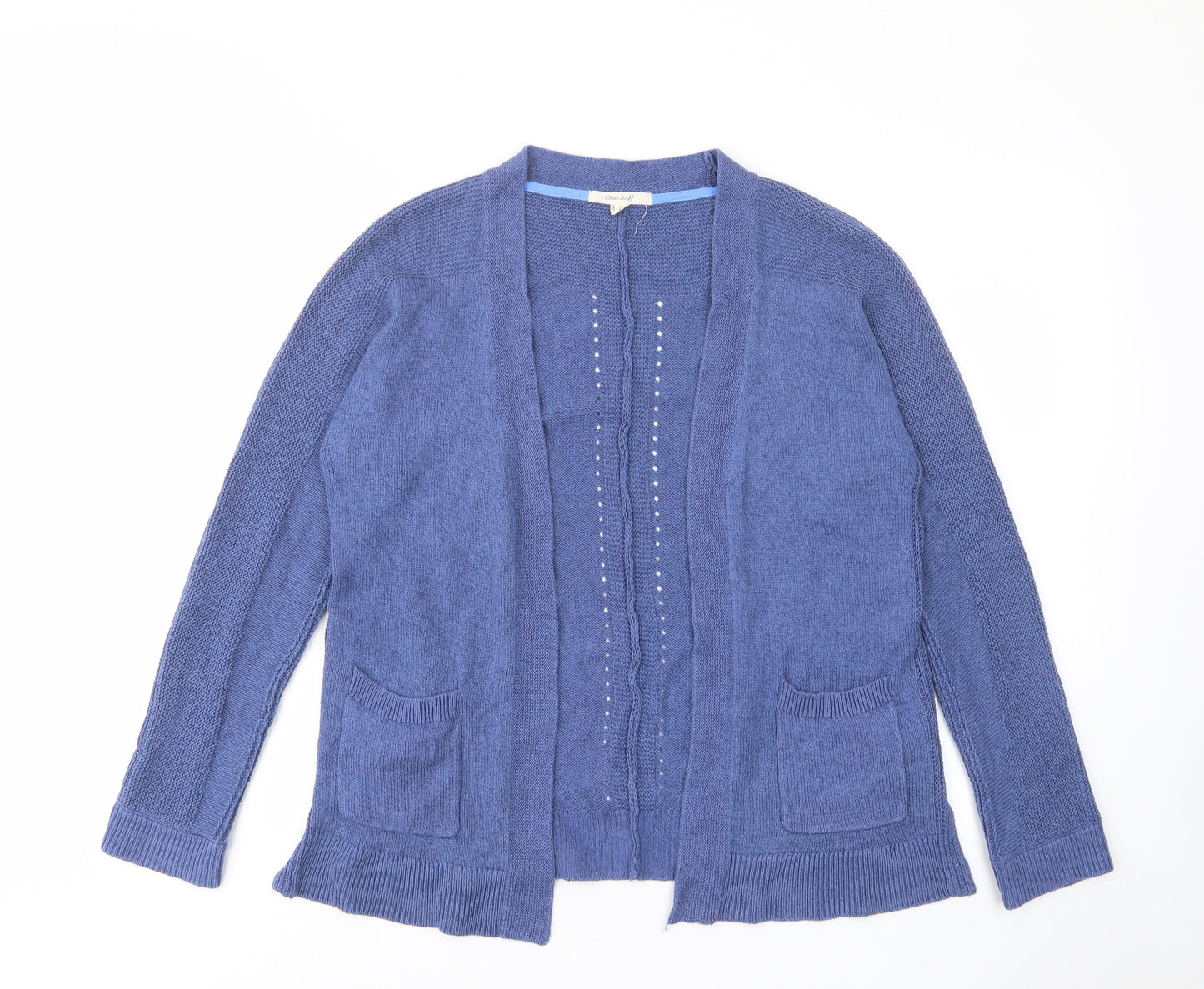 White Stuff Womens Blue V-Neck Cotton Cardigan Jumper Size 12 - Open, Pockets