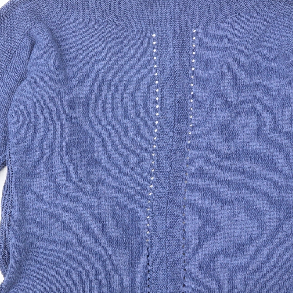 White Stuff Womens Blue V-Neck Cotton Cardigan Jumper Size 12 - Open, Pockets
