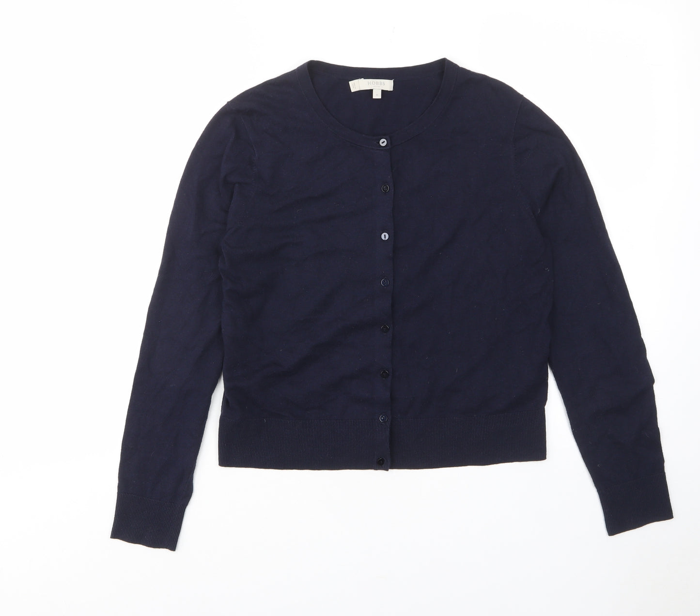 Hobbs Womens Blue Crew Neck Cotton Cardigan Jumper Size M