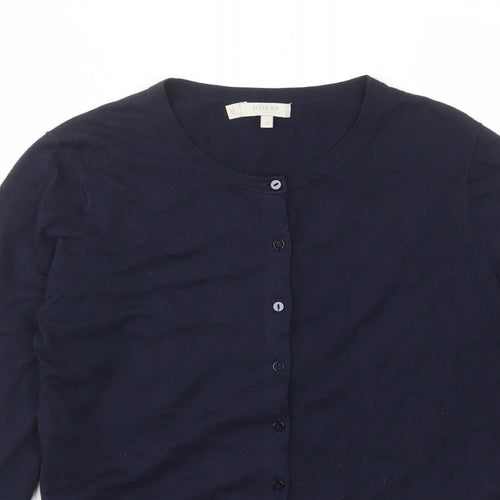 Hobbs Womens Blue Crew Neck Cotton Cardigan Jumper Size M