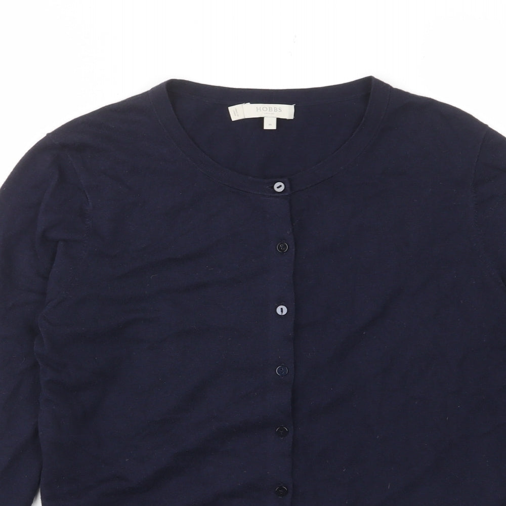 Hobbs Womens Blue Crew Neck Cotton Cardigan Jumper Size M