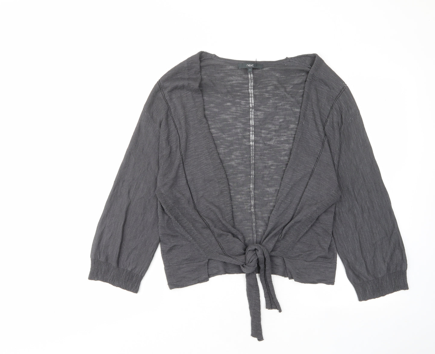 NEXT Womens Grey V-Neck Viscose Cardigan Jumper Size M - Tie Front