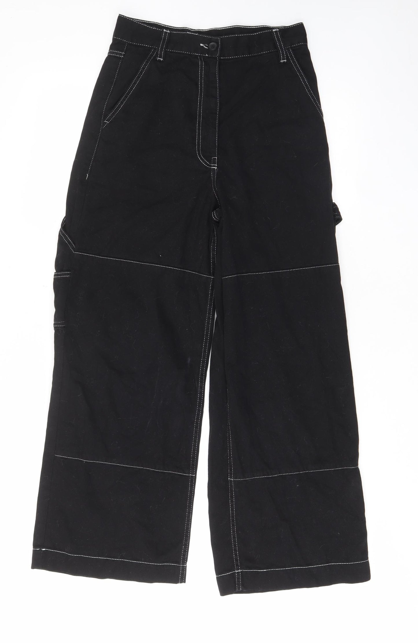 Topshop Womens Black Cotton Cargo Trousers Size 8 L27 in Regular Zip - Pockets, Belt Loops