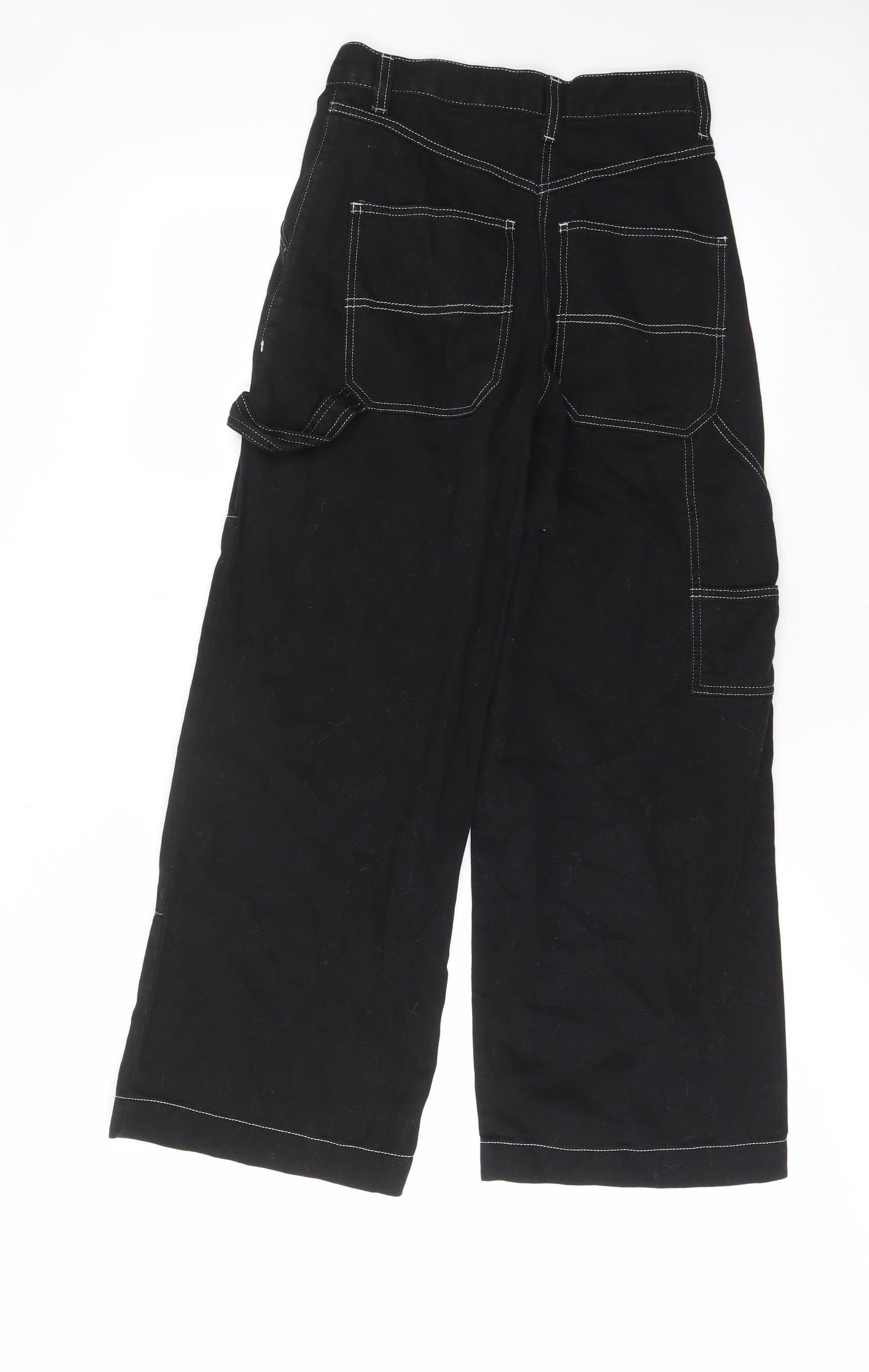 Topshop Womens Black Cotton Cargo Trousers Size 8 L27 in Regular Zip - Pockets, Belt Loops