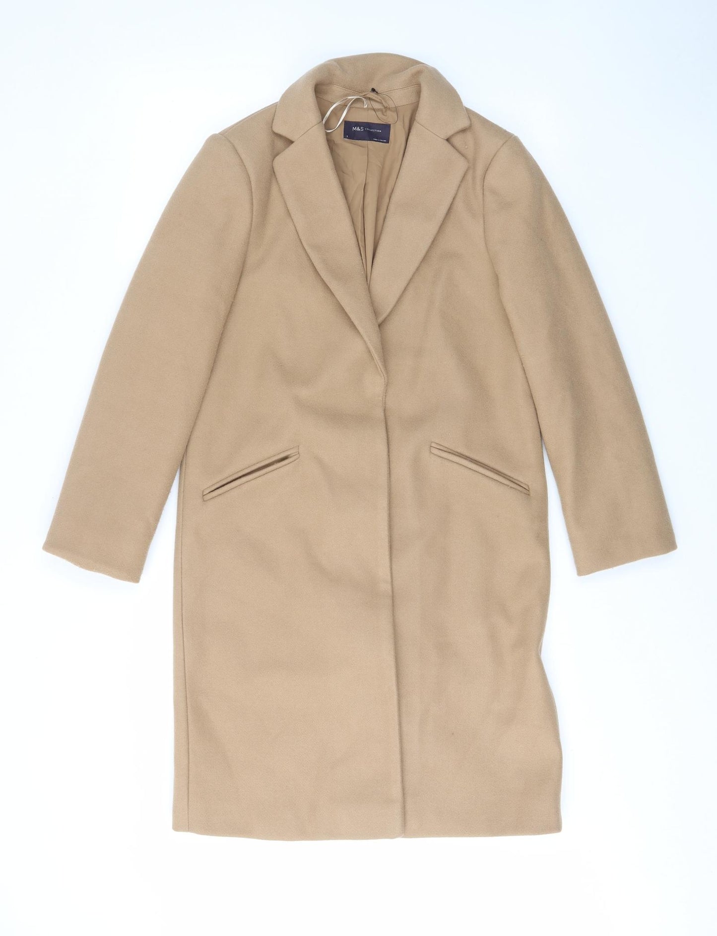 Marks and Spencer Womens Beige Overcoat Coat Size 8 Snap - Pockets