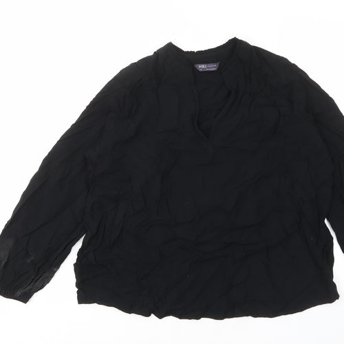 Marks and Spencer Womens Black Viscose Basic T-Shirt Size 12 V-Neck