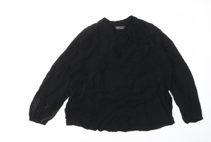 Marks and Spencer Womens Black Viscose Basic T-Shirt Size 12 V-Neck
