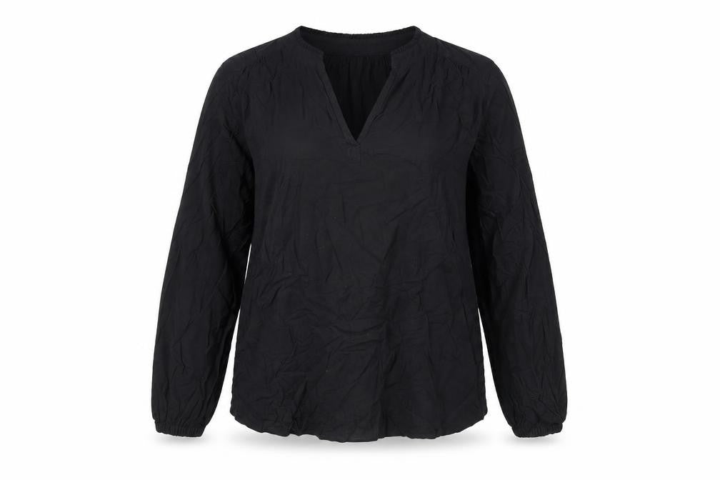 Front view of Marks & Spencer women’s black viscose basic t-shirt, size UK 12, v-neck