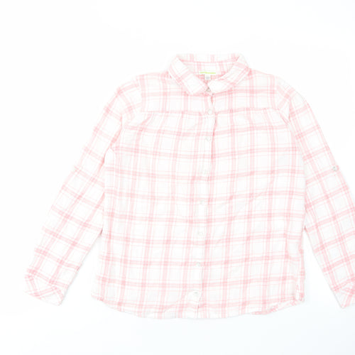 Vertba Girls Pink Plaid Cotton Basic Button-Up Size 12 Years Collared Button