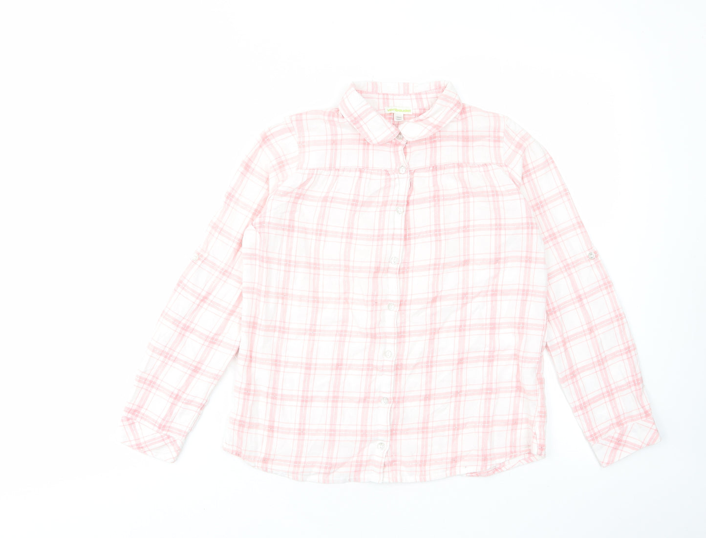 Vertba Girls Pink Plaid Cotton Basic Button-Up Size 12 Years Collared Button