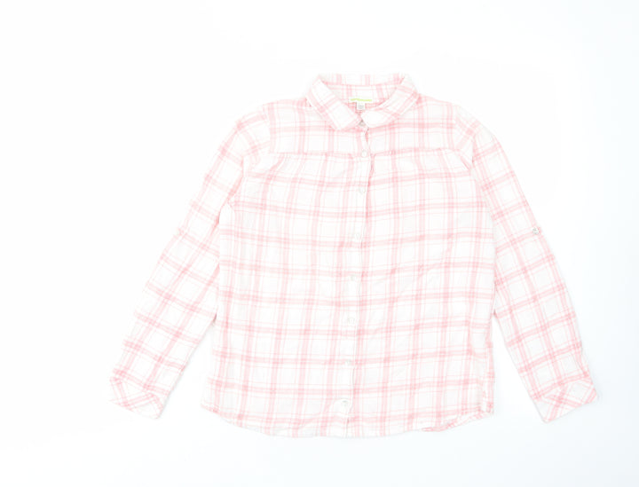 Vertba Girls Pink Plaid Cotton Basic Button-Up Size 12 Years Collared Button